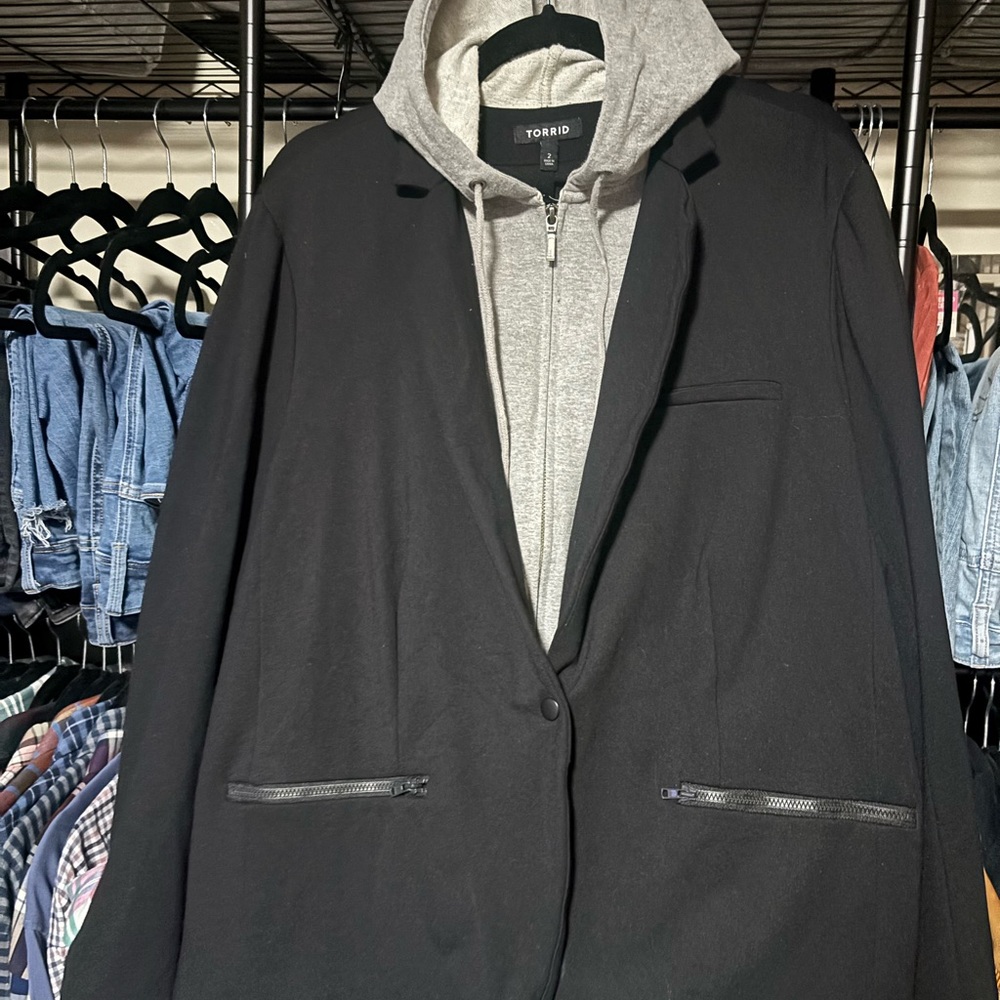 Torrid Black Blazer with Gray Hoodie